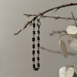 7" Black Beads w/Silver Chain Fashion Bracelet